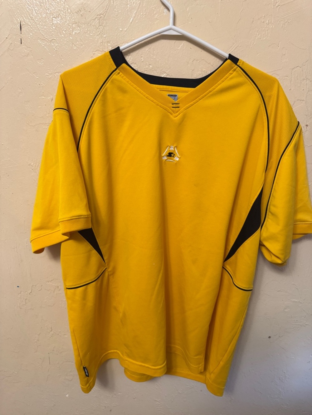 STARTER Men's Yellow Athletic V-Neck Jersey with Black Accents